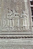 Angkor Wat temple, the fourth enclosure, the bas reliefs of the west gopura, superbly preserved devatas, either individually or in groups of two or three, amongst the finest in the monument. 